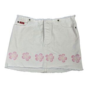 Esprit Vintage White Denim Skirt W Pink Flowers Size 7/8